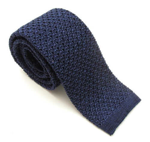 Navy Blue Knitted Marl Silk Tie by Van Buck 
