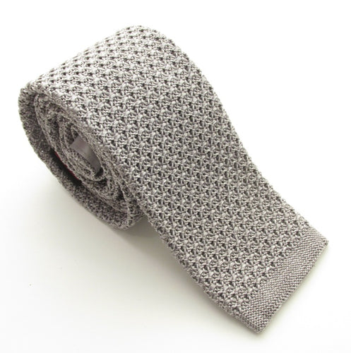 Silver Knitted Silk Tie by Van Buck