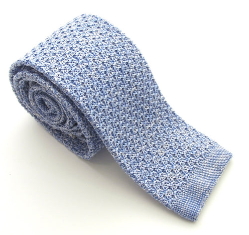 Sky Blue Knitted Marl Silk Tie by Van Buck 