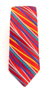Limited Edition Red with Multicoloured Stiped Silk Tie by Van Buck