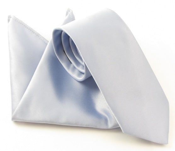 Mill Blue Satin Wedding Tie and Pocket Square Set By Van Buck