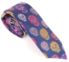 Limited Edition Navy with Orange Multicoloured Skull Silk Tie & Trouser Braces Set