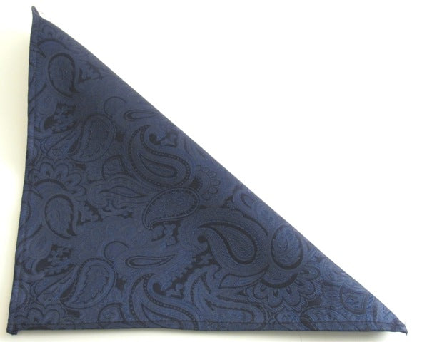 Navy Blue Paisley Silk Pocket Square by Van Buck