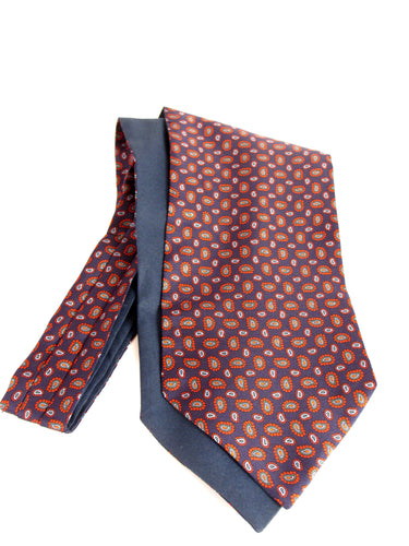 Navy Blue with Small Orange Neat Paisley Fancy Silk Cravat by Van Buck