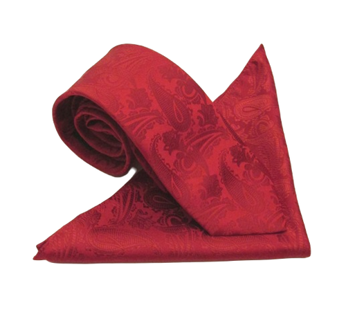 Red Paisley Tie & Pocket Square by Van Buck