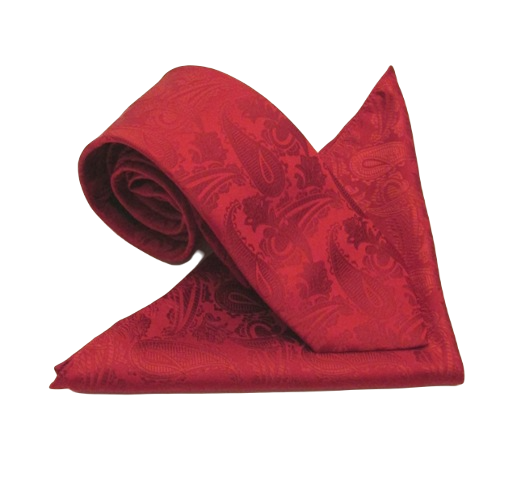 Red Paisley Tie & Pocket Square by Van Buck