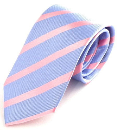 Striped Sky Blue with Pink Silk Tie