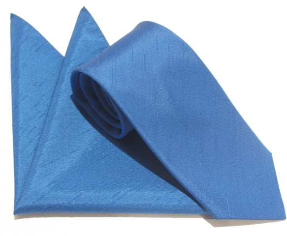 Royal Blue Slub Plain Tie and Pocket Square Set by Van Buck