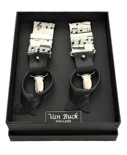 Black & White Sheet Music Party Trouser Braces by Van Buck