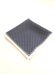 Navy Blue and White Small Daisies Silk Fancy Pocket Square by Van Buck