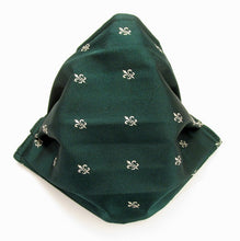 Bottle Green & Silver Fleur De Lis Pattern Silk Face Covering / Mask