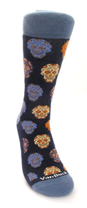 Brown and Sky Blue Reversible Scarf & Skull Socks Gift Set