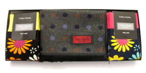 Grey Multi Spot Reversible Scarf & Floral Socks Gift Set