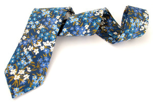 Sea Blossom Blue Cotton Tie Made with Liberty Fabric