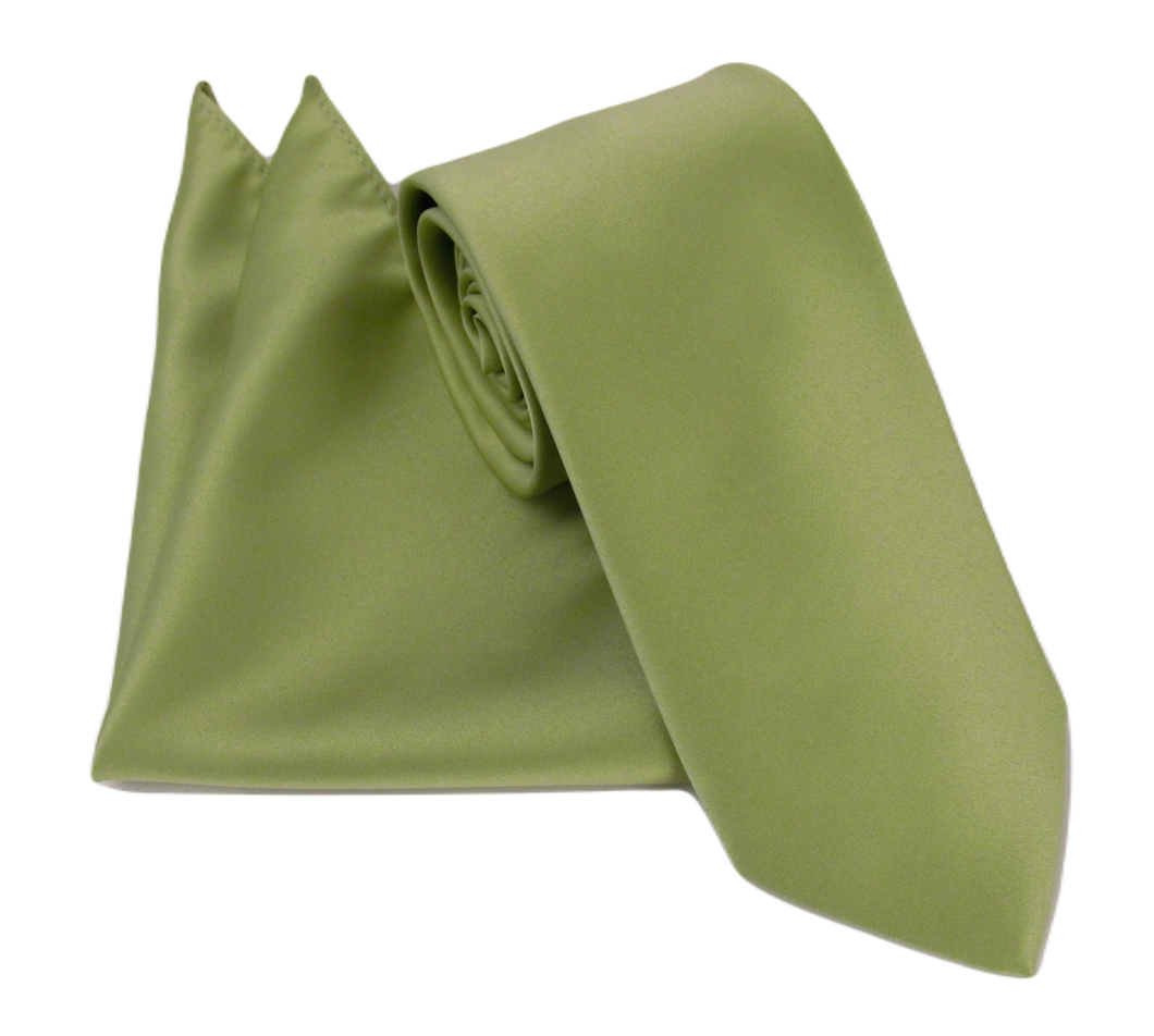 Fern Green Sage Satin Tie & Pocket Square Set by Van Buck