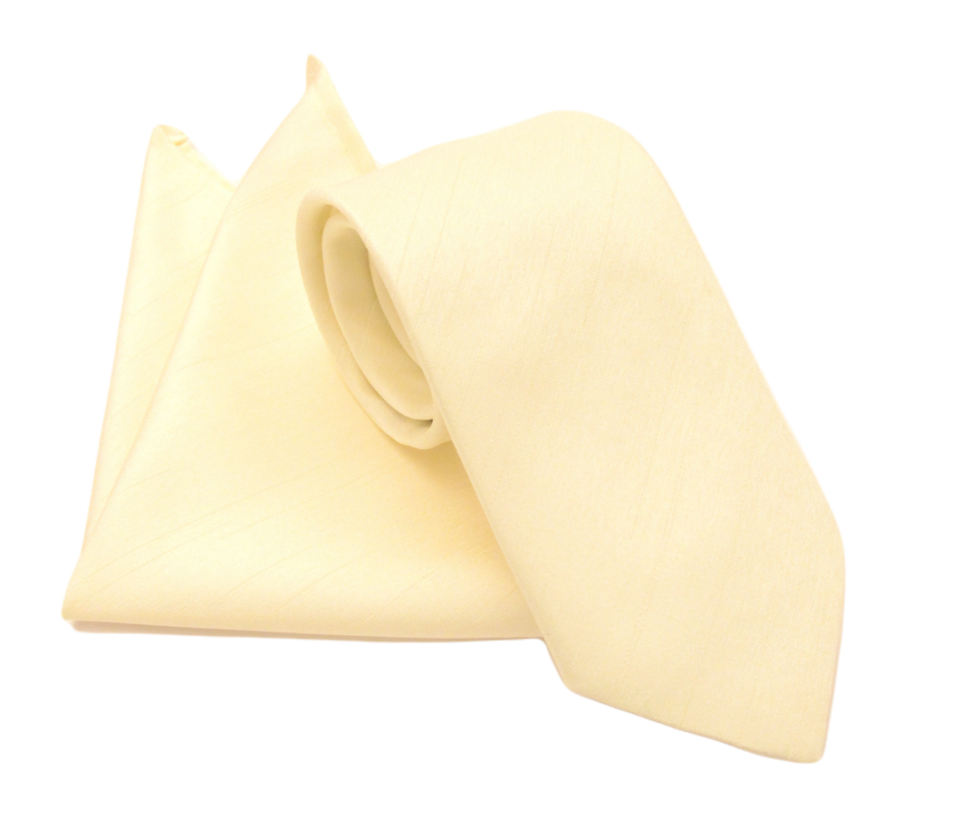 Cream Plain Slub Tie & Pocket Square Set by Van Buck