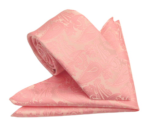 Baby Pink Paisley Tie & Pocket Square by Van Buck