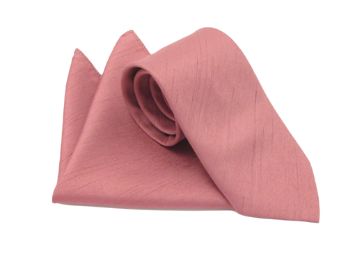 Van Buck Slub Plain Antique Pink Tie and Pocket Square Set