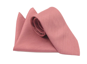 Van Buck Slub Plain Antique Pink Tie and Pocket Square Set