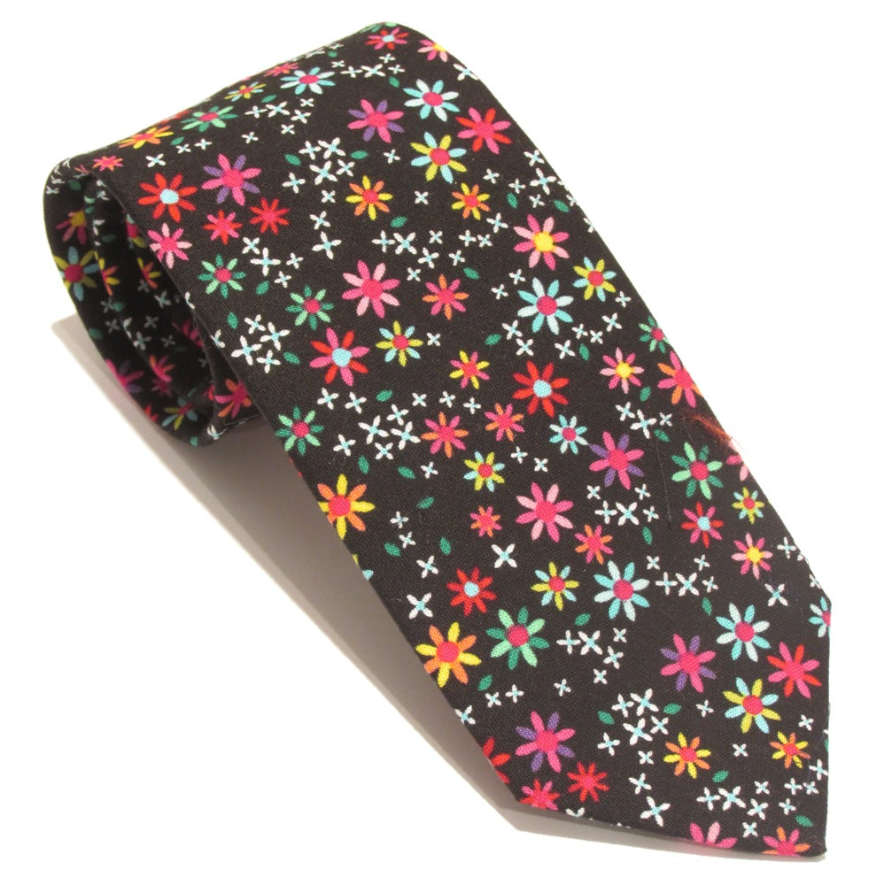 Multicoloured Daisy Floral Cotton Tie by Van Buck