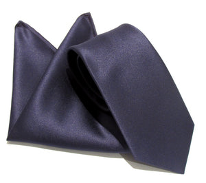 Navy Blue Wedding Satin Tie and Pocket Square Set By Van Buck 