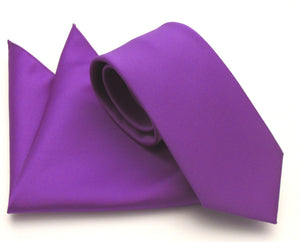 Violet Plain Satin Tie & Pocket Square Set by Van Buck