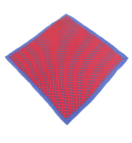 Red with Blue Circle Silk Fancy Pocket Square by Van Buck