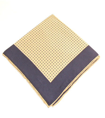 Navy Blue and Beige Spotted Silk Fancy Pocket Square by Van Buck