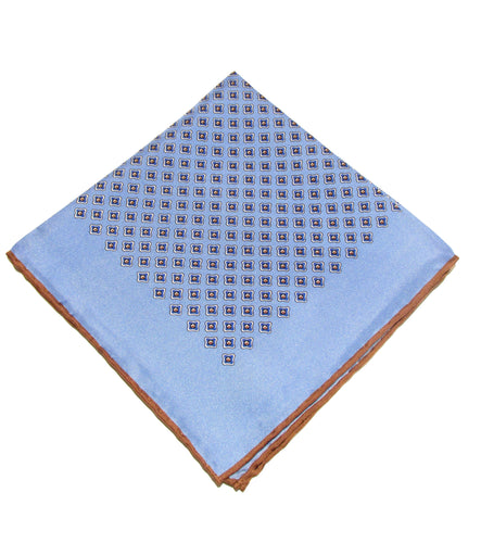 Sky Blue and Brown Diamond Silk Fancy Pocket Square by Van Buck